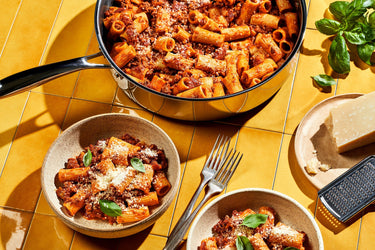 saute pan with pasta