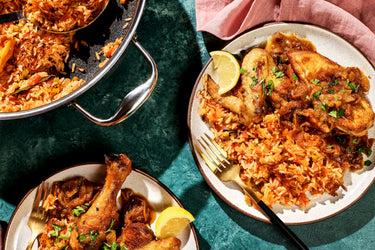 Chicken Yassa (Senegalese Caramelized Onion Braised Chicken) with Jollof Rice