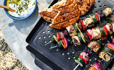 Greek Chicken Kebabs with Grilled Olives