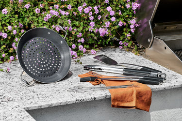 The HexClad BBQ Grill Pan and Grilling Tools set.