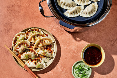 HexClassic Pork & Chive Dumplings with Black Vinegar Soy Sauce