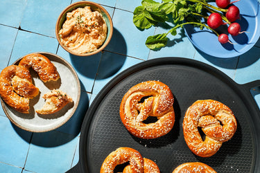 Bavarian Pretzels with Obatzda Spread on Pizza Steel