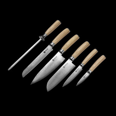 Damascus Steel Knife Set, 7-pc (Blonde)