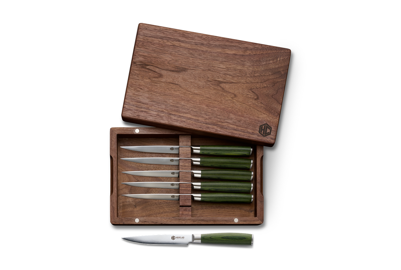 Damascus Steel Steak Knife Boxed Set, 6-pc (Green)